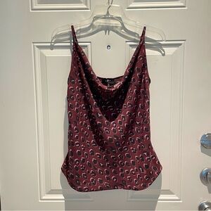 7 For All Mankind Maroon Leopard Cowl Neck Cami Spaghetti Strap Top Size Small